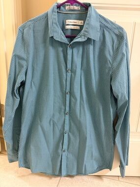 Calvin Klein Men's Blue Check Button-Up Shirt